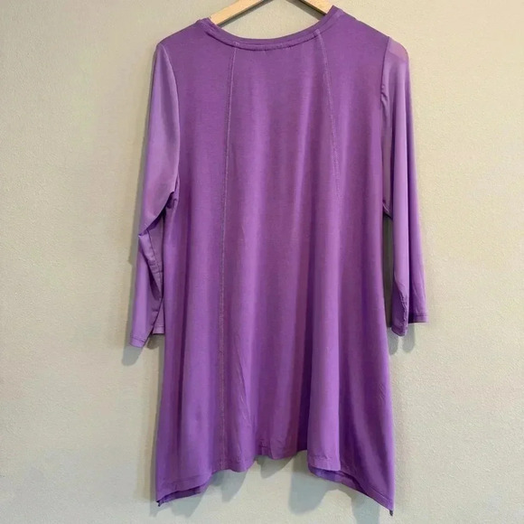 LOGO Tunic Top Pockets Mesh Long Sleeve Comfy Stretch Lagenlook Boho Casual L - Picture 2 of 5